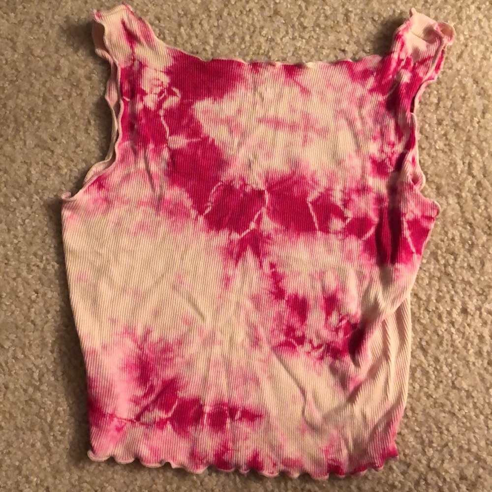 Year of Ours lettuce edge pink white tie dye cropped tank top - Picture 4 of 4